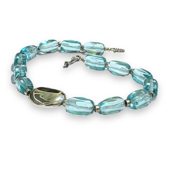 Barse Sterling Choker Womens Silver Bead Aqua Glass Beads Toggle Signed - Picture 2 of 7